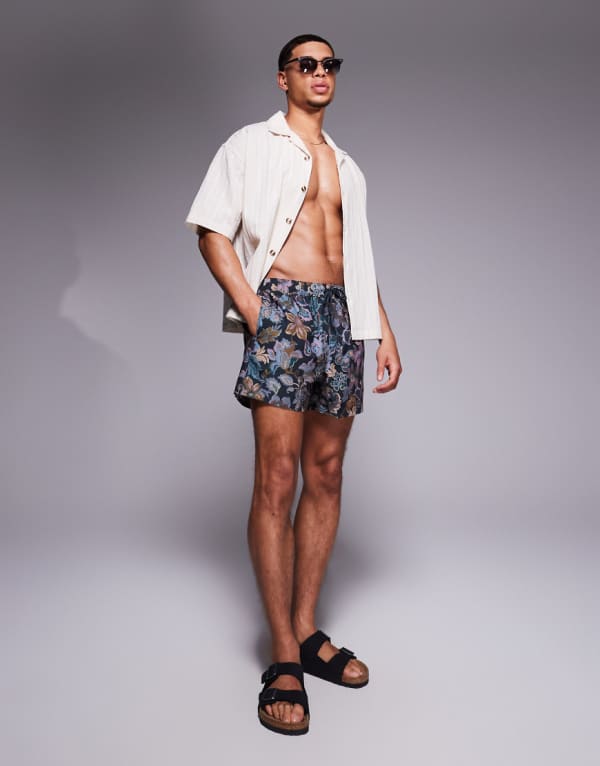 エイソス ASOS asos ASOS DESIGN ショート丈スイムショーツ（ネイビーフローラルプリント） 水着 メンズ 男性 インポートブランド 小さいサイズから大きいサイズまで