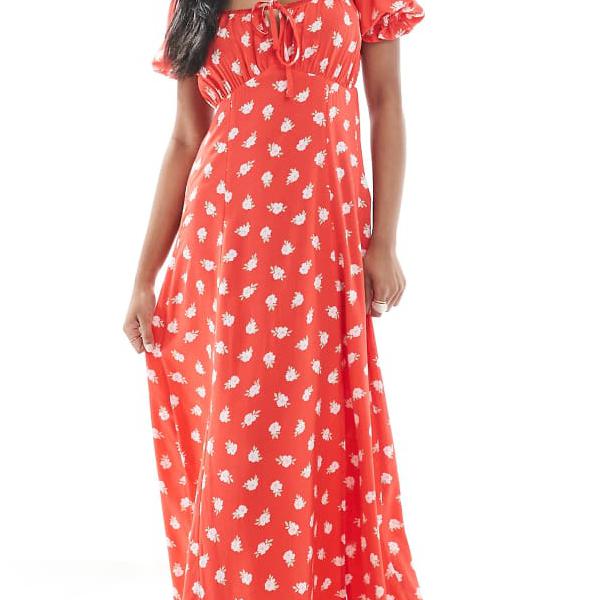ミスセルフリッジ Miss Selfridge ミスセルフリッジの赤い花柄のスパンティーマキシドレス ワンピース レディース 女性 インポートブランド 小さいサイズから大きいサイズまで