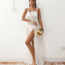 ミスセルフリッジ Miss Selfridge ミスセルフリッジ ビーチ シアー シャーリング マキシドレス(クリーム色) ワンピース レディース 女性 インポートブランド 小さいサイズから大きいサイズまで