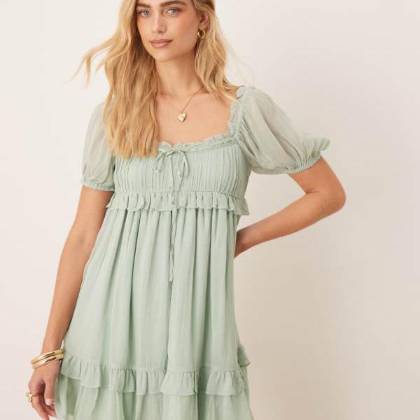 エイソス ASOS asos ASOS DESIGN ベビードール シフト ミニドレス（セージグリーン） ワンピース レデ..