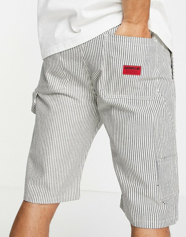 キャタピラー Cat Footwear キャタピラー ワークウェア レイルロード ストライプ カーペンター ショーツ ブラック/クリーム パンツ ボトム メンズ 男性 インポートブランド 小さいサイズから大きいサイズまで