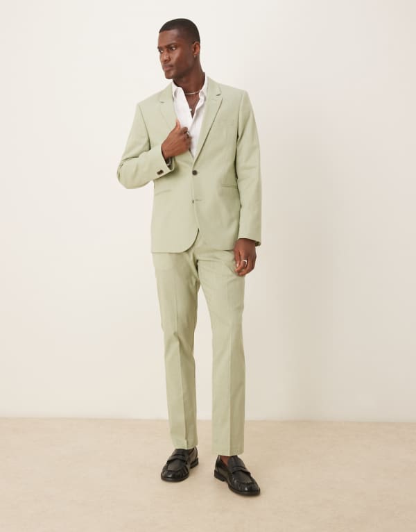 エイソス ASOS asos ASOS DESIGN リネン風スリムスーツジャケット（グリーン） アウター メンズ 男性 インポートブランド 小さいサイズから大きいサイズまで