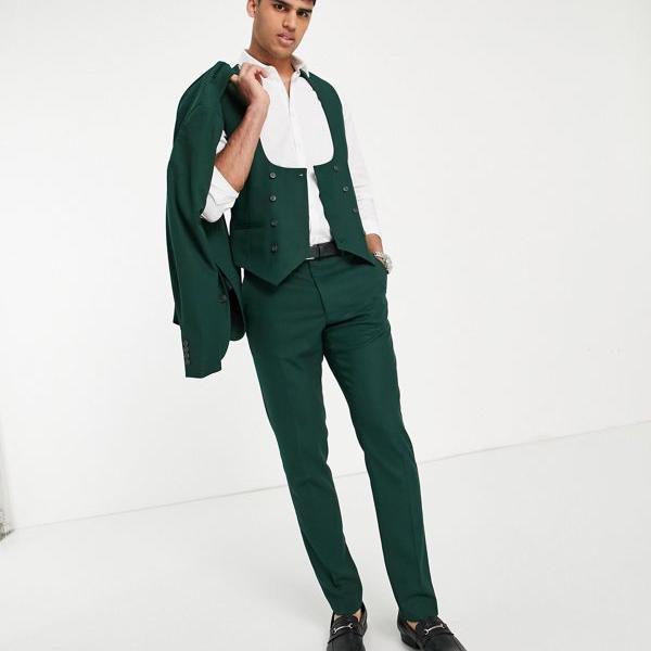 エイソス ASOS asos ASOSDESIGNウェディングスキニースーツチョッキマイクロテクスチャーフォレストグリーン ベスト メンズ 男性 インポートブランド 小さいサイズから大きいサイズまで
