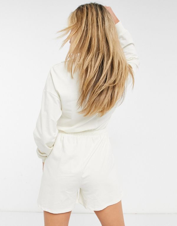 エイソス ASOS asos ASOS DESIGNジップフロントスウェットジョガープレイスーツ（ウィンターホワイト） オールインワン レディース 女性 インポートブランド 小さいサイズから大きいサイズまで