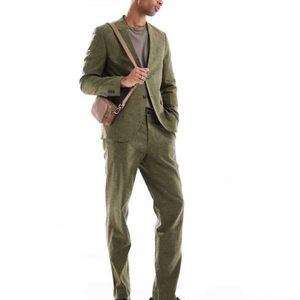ジャックアンドジョーンズ Jack & Jones ジャック&ジョーンズ プレミアム リネンミックス スーツパンツ オリーブグリーン パンツ ボトム メンズ 男性 インポートブランド 小さいサイズから大きいサイズまで