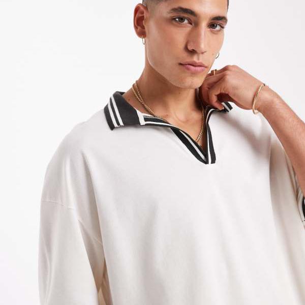 エイソス ASOS asos ASOS DESIGNのオーバーサイズピケポロ。カラーと裾のコントラス