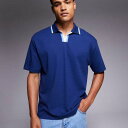 エイソス ASOS asos ASOS DESIGNのコントラストカラーのリラックスしたテクスチャードポロ(ブルー) トップス メンズ 男性 インポートブランド 小さいサイズから大きいサイズまで