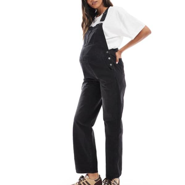 エイソス ASOS asos ASOS DESIGN マタニティデニムダンガリー(ウォッシュドブラック) オールインワン レディース 女性 インポートブランド 小さいサイズから大きいサイズまで
