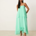 エイソス ASOS asos ASOS DESIGN プチキャミオーバーレイミディドレス(フリル付き、明るいグリーン) ワンピース レディース 女性 インポートブランド 小さいサイズから大きいサイズまで(4)