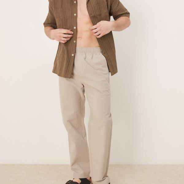セレクテッド オム Selected Homme selected homme セレクテッド・オムのストレートフィットシアサッカーパンツ(クリーム色) パンツ ボトム メンズ 男性 インポートブランド 小さいサイズから大きいサイズまで