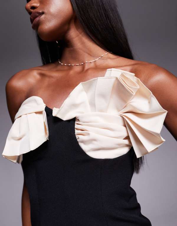 エイソス ASOS asos ASOS DESIGN 構造化されたファンバストディテールのミディドレス（モノ） ワンピース レディース 女性 インポートブランド 小さいサイズから大きいサイズまで