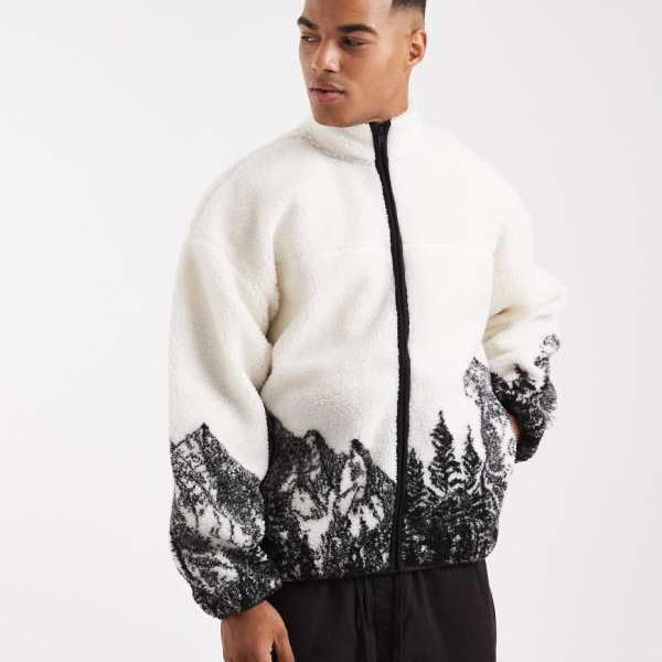 オンリー＆サンズ Only & Sons ONLY & SONS シーンプリントフリース（ホワイト、ブラックのコントラス..