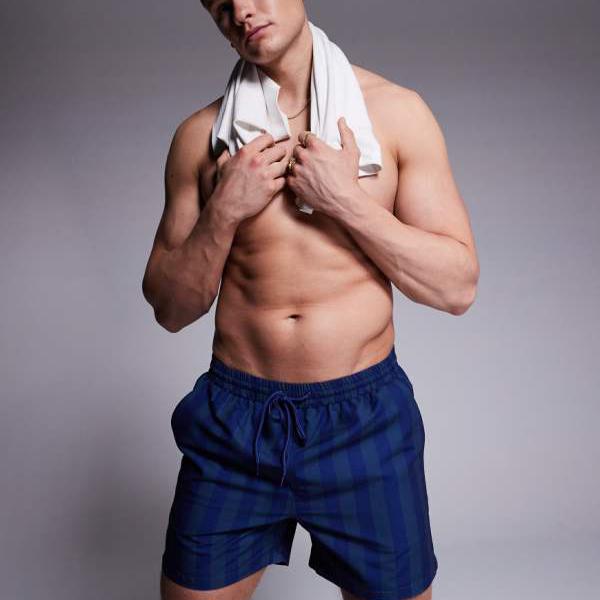 サウスビーチ SOUTH BEACH South Beach サウスビーチ コントラストストライプ スイムショーツ（ブルー..