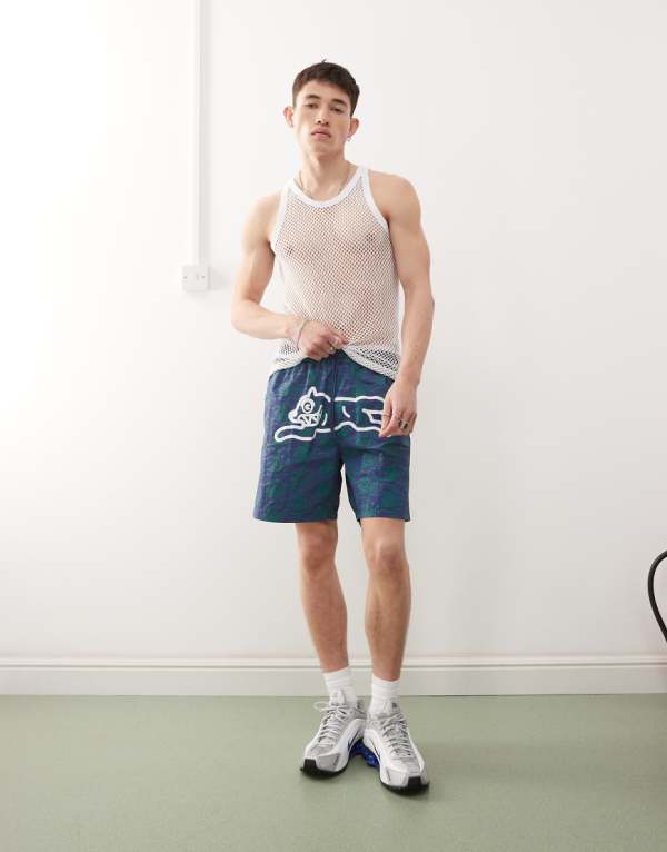 ICECREAMのランニングドッグプリントスイムショーツ（ブルー） 水着 メンズ 男性 インポートブランド 小さいサイズから大きいサイズまで