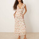 マンゴ MANGO Mango マンゴーのVネック、フリルディテール、花柄ミディアムドレス ワンピース レディース 女性 インポートブランド 小さいサイズから大きいサイズまで