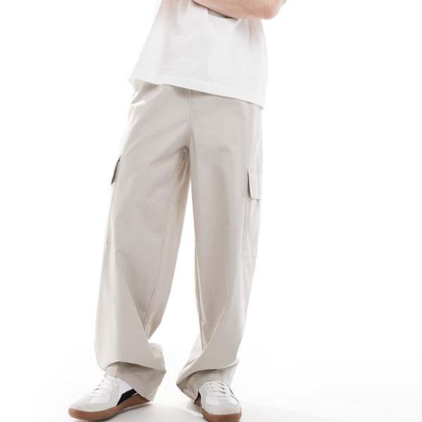 エイソス ASOS asos ASOS DESIGN グレーの伸縮性ウエストのスーパーバギーカーゴパンツ パンツ ボトム メンズ 男性 インポートブランド 小さいサイズから大きいサイズまで