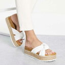 ASOS DESIGN ワイドフィット ティーガン ノットフラットフォームサンダル(ホワイト) トップス レディース 女性 インポートブランド 小さいサイズから大きいサイズまで