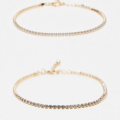 エイソス ASOS asos ASOS DESIGN フェイクパールとクリスタルカップチェーン付きアンクレット 2 個パック アクセサリー レディース 女性 インポートブランド