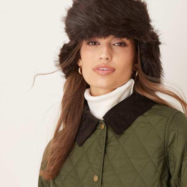 マイアクセサリーロンドン My Accessories London マイアクセサリーズ マイアクセサリーのナイロンとフェイクファーのトラッパーハット（チョコレートブラウン） 帽子 レディース 女性 インポートブランド