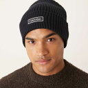 カルバンクラインジーンズ Calvin Klein Jeans カルバン・クライン・ジーンズのチャンキーリブパッチビーニー(ブラック) 帽子 メンズ 男性 インポートブランド
