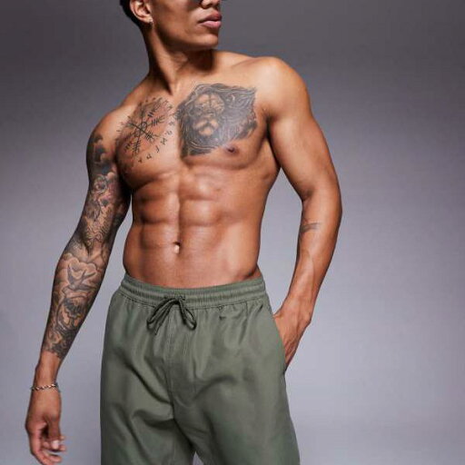 エイソス ASOS asos ASOS DESIGN ミドル丈スイムショーツ(カーキ) 水着 メンズ 男性 インポートブランド 小さいサイズから大きいサイズまで