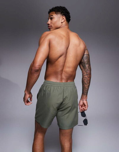 エイソス ASOS asos ASOS DESIGN ミドル丈スイムショーツ(カーキ) 水着 メンズ 男性 インポートブランド 小さいサイズから大きいサイズまで