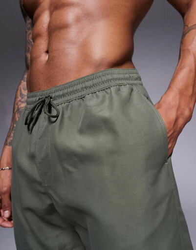 エイソス ASOS asos ASOS DESIGN ミドル丈スイムショーツ(カーキ) 水着 メンズ 男性 インポートブランド 小さいサイズから大きいサイズまで