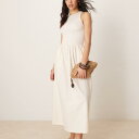 エイソス ASOS asos ASOS DESIGN レーサー クリンクル ボディス ポプリン スカート ミディドレス(クリーム色) ワンピース レディース 女性 インポートブランド 小さいサイズから大きいサイズまで