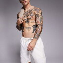 エイソス ASOS asos ASOS DESIGNのミドル丈スイムショーツ(カーゴポケット付き、ニュートラルカラー) 水着 メンズ 男性 インポートブランド 小さいサイズから大きいサイズまで