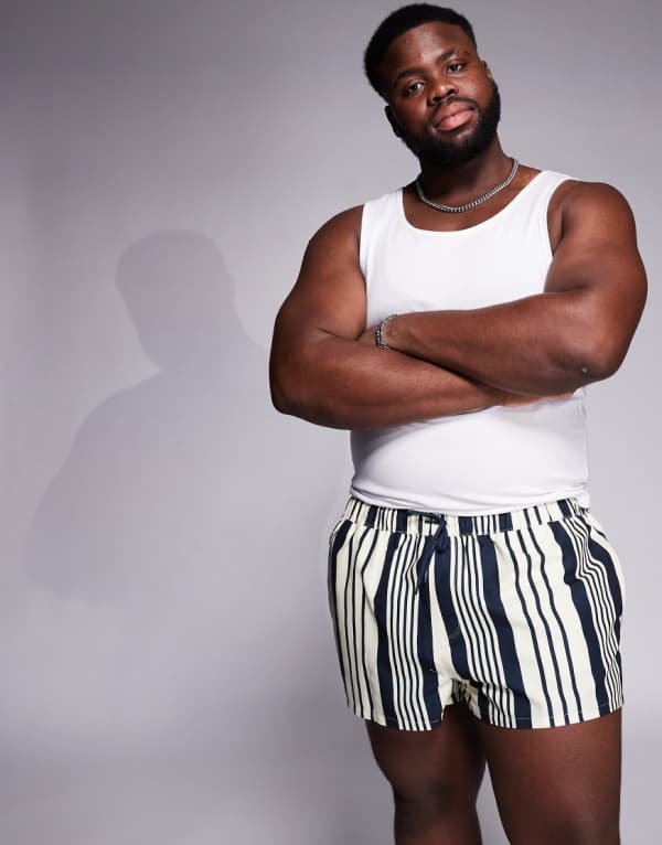 エイソス ASOS asos ASOS DESIGNの超ショート丈スイムショーツ（イエロー＆ネイビーストライプ） 水着 メンズ 男性 インポートブランド 小さいサイズから大きいサイズまで