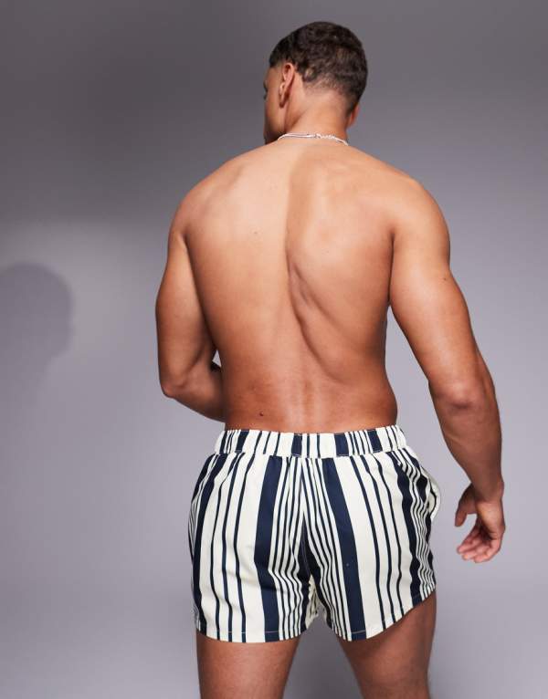 エイソス ASOS asos ASOS DESIGNの超ショート丈スイムショーツ（イエロー＆ネイビーストライプ） 水着 メンズ 男性 インポートブランド 小さいサイズから大きいサイズまで