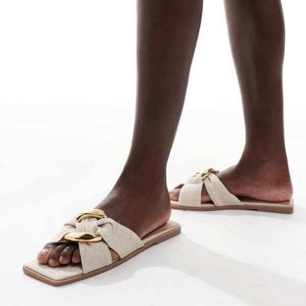 エイソス ASOS asos ASOS DESIGN フォクシーハードウェアスライダー（ナチュラル） 靴 レディース 女性..