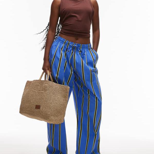 トップショップ Topshop TOPSHOP トップショップのポプリン プルオン ワイドレッグ トラウザー（ストライプ柄） パンツ ボトム レディース 女性 インポートブランド 小さいサイズから大きいサイズまで