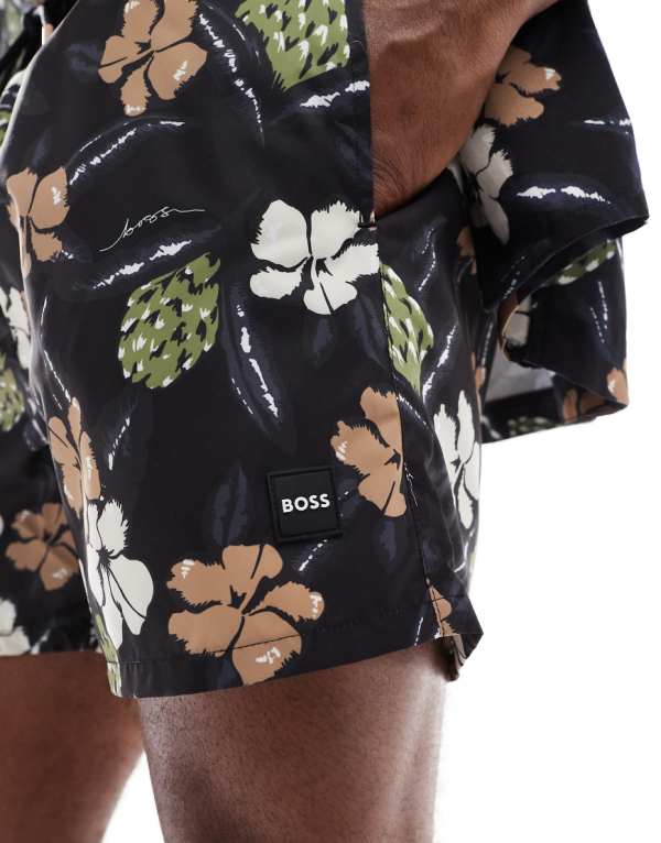 ボス コーデ フローラルプリント スイムショーツ（ブラック） 水着 メンズ 男性 インポートブランド 小さいサイズから大きいサイズまで