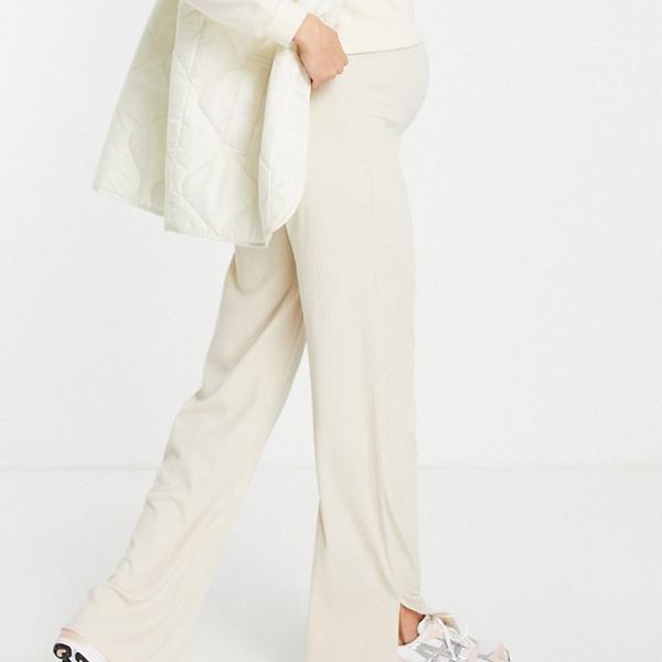エイソス ASOS asos ASOS DESIGNマタニティ限定のバンプリブワイドレッグパンツ、スプリットストーン パンツ ボトム レディース 女性 インポートブランド 小さいサイズから大きいサイズまで