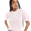 ミスセルフリッジ Miss Selfridge ミスセルフリッジのニットポインテールパフ半袖ボタンアップトップス(ピンク) パンツ ボトム レディース 女性 インポートブランド 小さいサイズから大きいサイズまで
