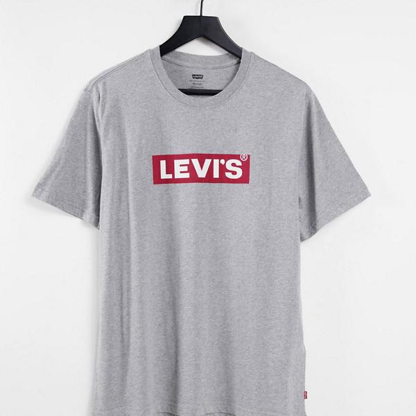 リーバイス Levi's グレーのボックスタブロゴが入ったリーバイスのTシャツ トップス メンズ 男性 インポートブランド 小さいサイズから大きいサイズまでのサムネイル