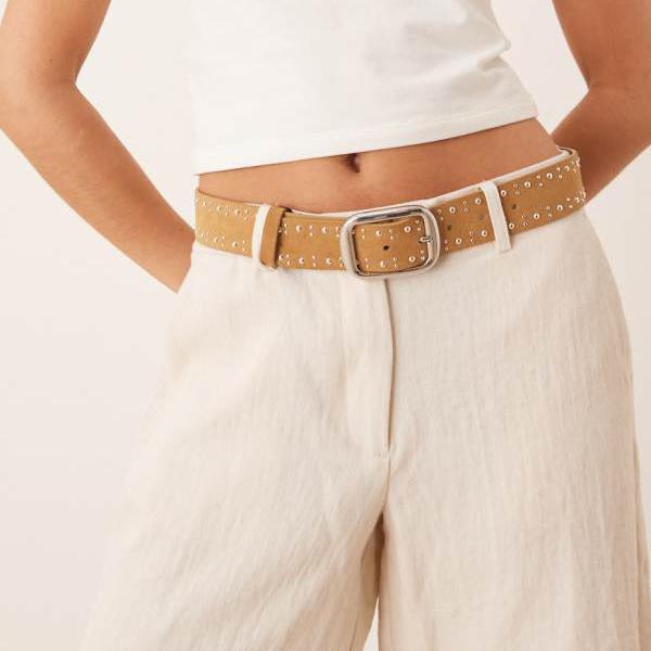 マンゴ MANGO Mango キャラメル色のマンゴースタッズスエードベルト ベルト レディース 女性 インポー..