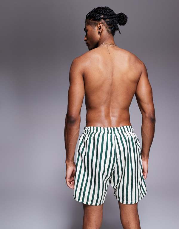エイソス ASOS asos ASOS DESIGN ミドル丈 スイムショーツ グリーンストライプ 水着 メンズ 男性 インポートブランド 小さいサイズから大きいサイズまで