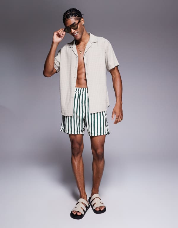 エイソス ASOS asos ASOS DESIGN ミドル丈 スイムショーツ グリーンストライプ 水着 メンズ 男性 インポートブランド 小さいサイズから大きいサイズまで