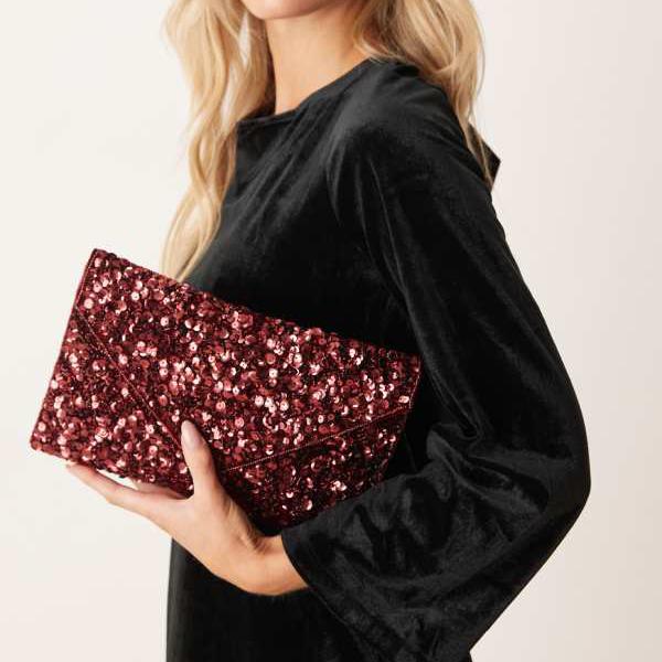 True Decadence 全面スパンコールエンベロープクラッチバッグ（バーガンディ） 鞄 レディース 女性 インポートブランド