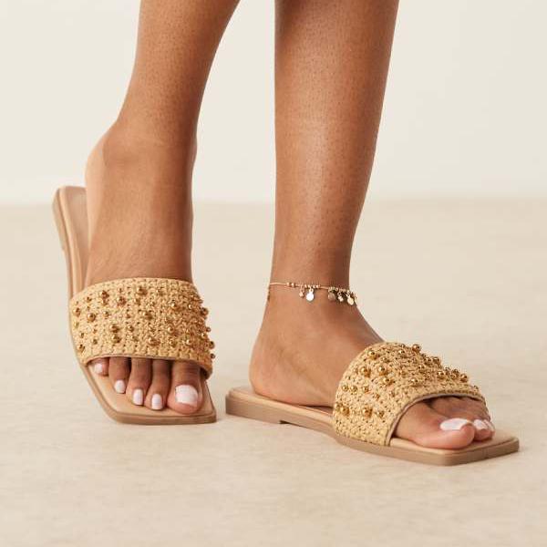 エイソス ASOS asos ASOS DESIGN ワイドフィット Flavia ビーズエスパドリーユフラットサンダル（ナチュラル/ゴールド） 靴 レディース 女性 インポートブランド 小さいサイズから大きいサイズまで