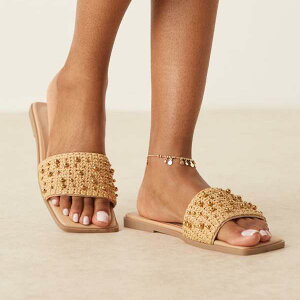 エイソス ASOS asos ASOS DESIGN ワイドフィット Flavia ビーズエスパドリーユフラットサンダル(ナチュラル/ゴールド) 靴 レディース 女性 インポートブランド 小さいサイズから大きいサイズまで