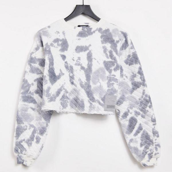 ミスガイデッド Missguided タイダイのミスガイドスキーコーディネイトキルトクロップスウェットシャツ トップス レディース 女性 インポートブランド 小さいサイズから大きいサイズまで
