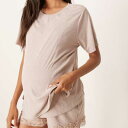 エイソス ASOS asos ASOS DESIGN マタニティ リブ&レース Tシャツとショートパジャマセット(ブラウン) 部屋着 レディース 女性 インポートブランド 小さいサイズから大きいサイズまで
