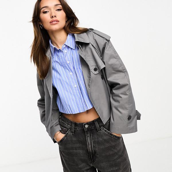 ストラディヴァリウス Stradivarius Stradivarius オーバーサイズ クロップド トレンチ コート (スレート グレー) アウター レディース 女性 インポートブランド 小さいサイズから大きいサイズまでのサムネイル
