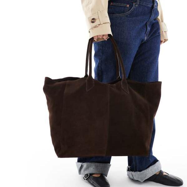 エイソス ASOS asos ASOS DESIGN プレミアムスエードボンデッドトートバッグ（チョコレート） 鞄 レデ..