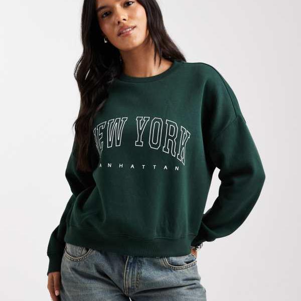 オンリー ONLY Only ONLY New York プリントスウェットシャツ（ダークグリーン） トップス レディース ..