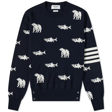 トム ブラウン THOM BROWNE トムブラウンベア&サーモンインターシャクルーニット トップス メンズ 男性 インポートブランド 小さいサイズから大きいサイズまで