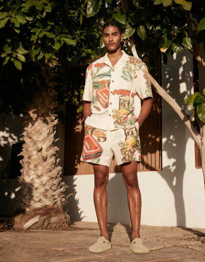 リバーアイランド River Island RIVER ISLAND リバーアイランドのイワシ柄スイムショーツコーデ 水着 メンズ 男性 インポートブランド 小さいサイズから大きいサイズまで